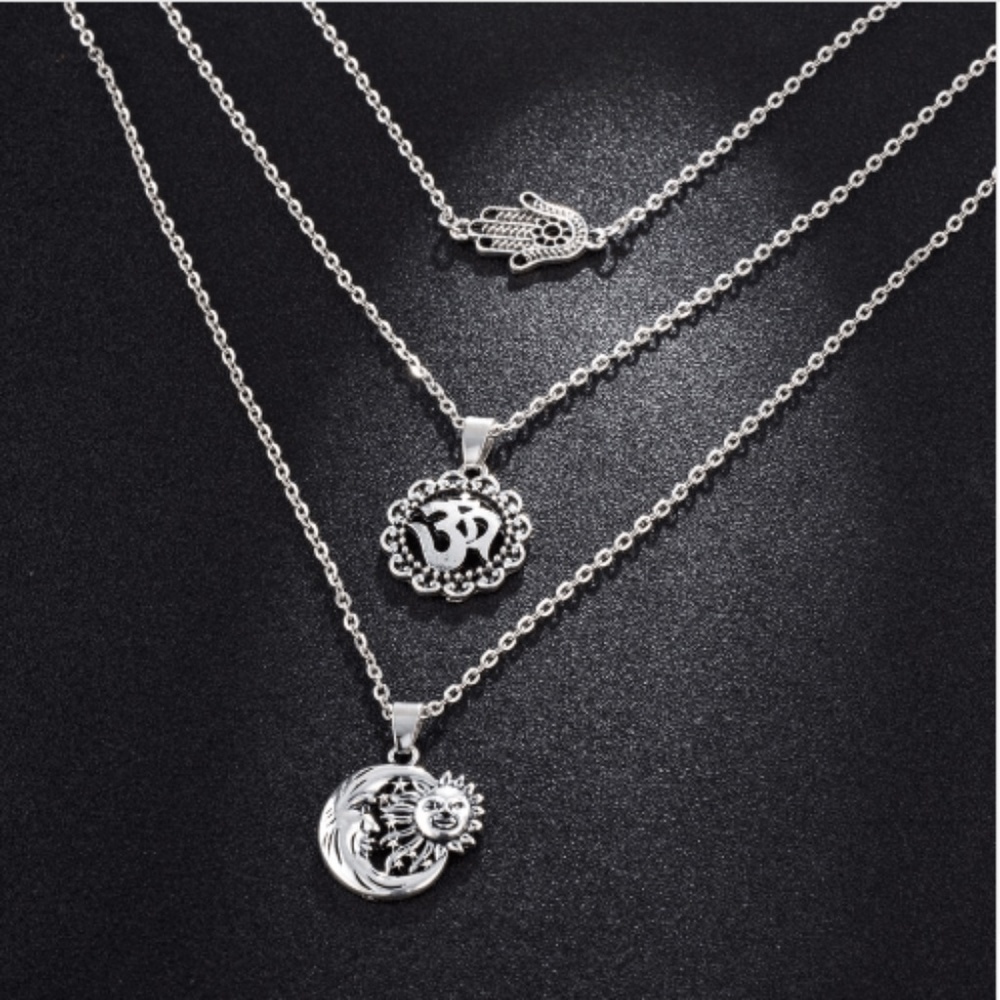 Silver Tone Sun Pendant Multilayer Necklace - Picture 3 of 3